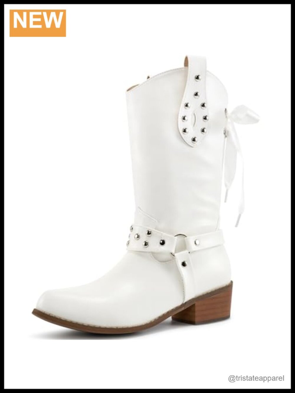 Faux Leather Mid Calf Cowgirl Boots Pointed Toe Chunky Heel Western